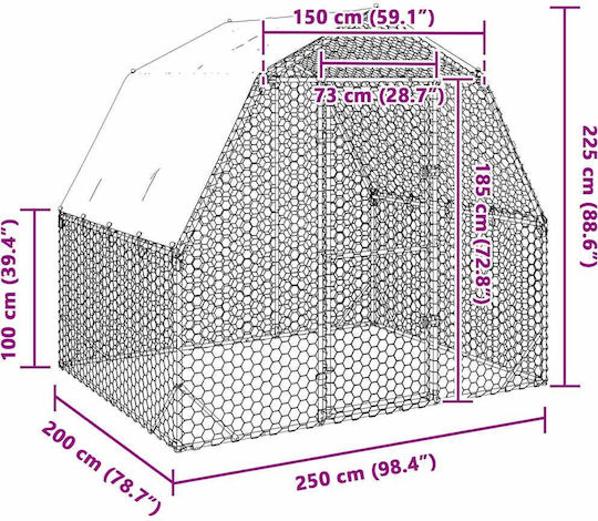 vidaXL Кокошник от Галванизирана стомана Д2.25 x Ш2 x В2.5м.