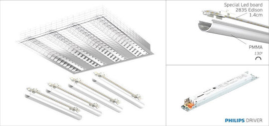 VK Lighting Fluorescent Ceiling Light 36W Natural White L60xD60xH6cm