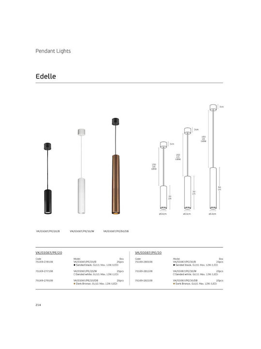 VK Lighting Hängelampe Weiß mit Fassung GU10