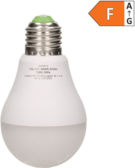Orno LED Bulb 7W for Socket E27 and Shape A60 Natural White 825lm