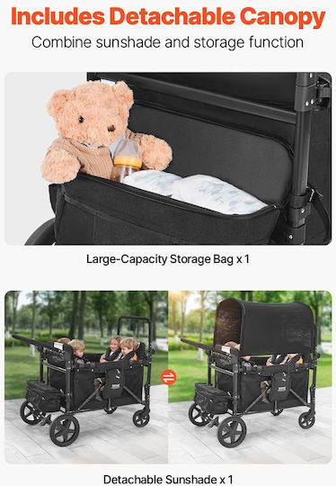 Vevor Wagon 4 Kids Push Pull Kinderwagen Schwarz