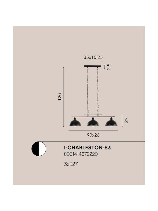 Fan Europe Charleston Κρεμαστό Φωτιστικό Μαύρο Ράγα με Ντουί E27 99x26εκ.