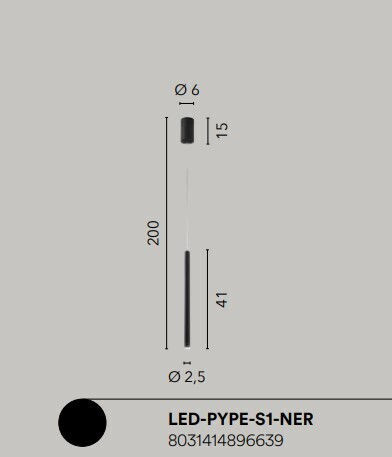 Fan Europe Led-Pype-S1-Ner Hängelampe Schwarz 41x200cm.