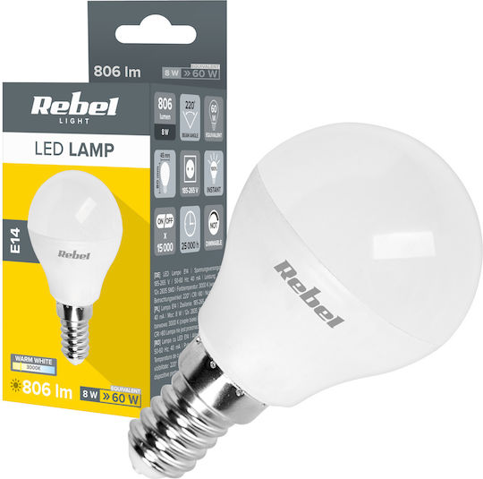Rebel LED Bulb 1W for Socket E14 and Shape G45 Warm White 806lm