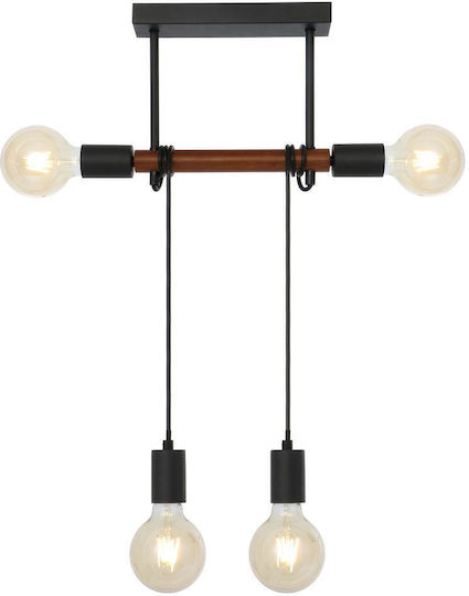 Globo Lighting Heinrich Pendant Light Black Rail for 4 Bulbs E27 39x6x100cm