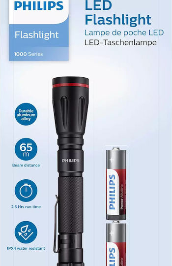 Philips Flashlight LED IPX4 with Maximum Brightness 160lm 1000 Series Black Black