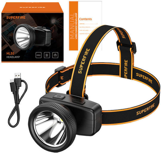 Superfire Επαναφορτιζόμενος Φακός Κεφαλής LED IP43 με Μέγιστη Φωτεινότητα 150lm