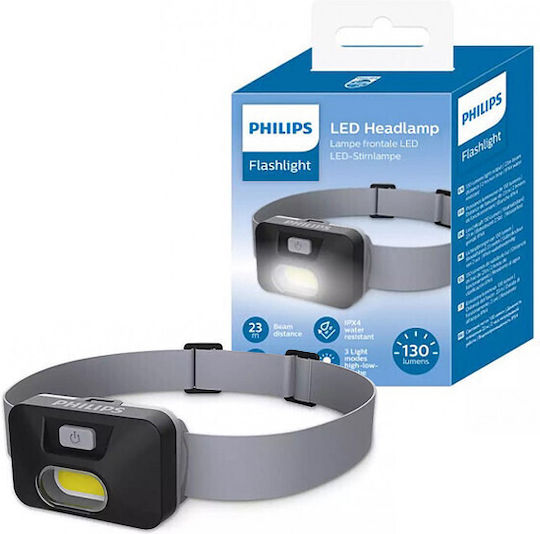 Philips Lanternă Frontală LED IPX4 cu Luminozitate Maximă 130lm Negru