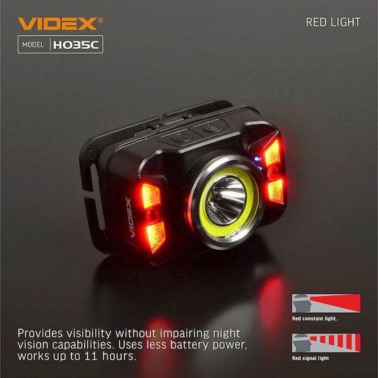 Videx Επαναφορτιζόμενος Φακός Κεφαλής LED IP65 με Μέγιστη Φωτεινότητα 410lm
