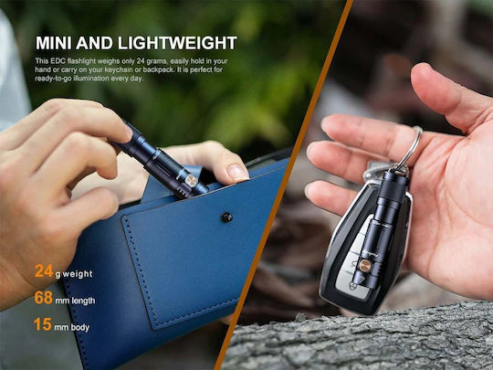 Fenix Rechargeable Keychain Flashlight LED IP68 with Maximum Brightness 400lm E05R Embedded Green Green