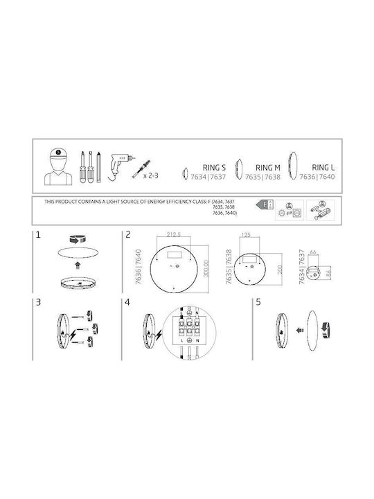 Nowodvorski Ring Classic Lamp Wall with Integrated LED and Warm White Light Black 25x3cm