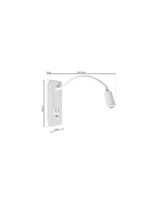 Eko Light Modern Lumină de Perete cu LED Integrat cu Port USB Alb