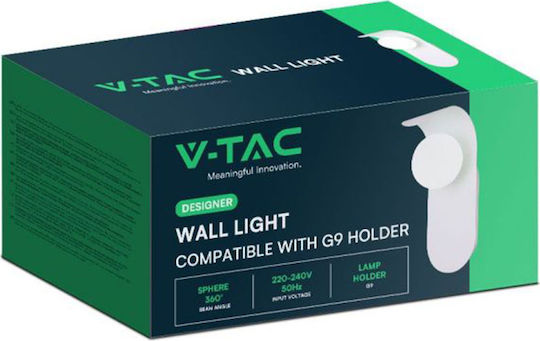 V-TAC Leuchte Wand mit Fassung G9 Weiß 9.5x12x25cm