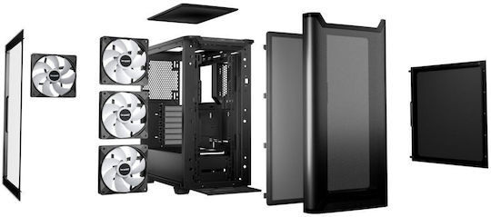 Be Quiet Pure Base 501 LX Gaming Midi Tower Κουτί Υπολογιστή με Πλαϊνό Παράθυρο και RGB Φωτισμό Μαύρο