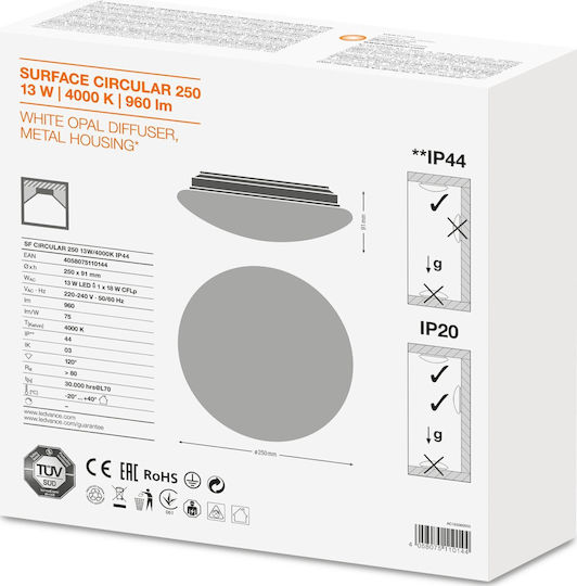 Ledvance SF Cιrcular 250 Deckenleuchte Badezimmer 25cm Weiß mit Integrierter LED