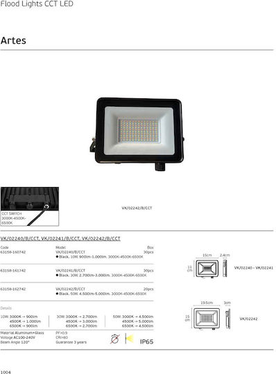 VK Lighting Waterproof LED Floodlight 30W Warm to Cool White IP65