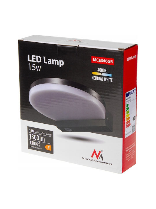 Maclean Energy Wall-Mounted Outdoor Light LED IP65 15W with Natural White Light