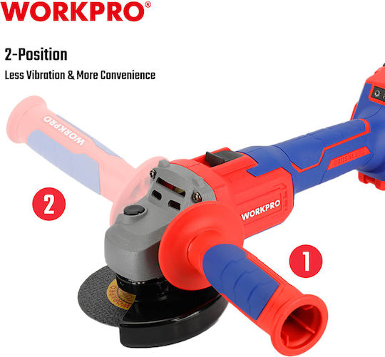WorkPro WP392003 Winkelschleifer 115mm Batterie Bürstenlos mit Drehzahlregelung 20V Solo