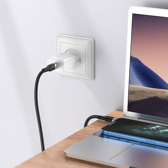 Borofone BU35 Exklusives Geflochtenes USB 2.0 Kabel USB-C männlich - USB-C 60W PD Schwarz 1,2m