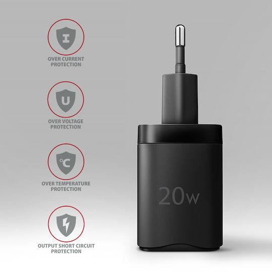 Axagon Charger Without Cable with USB-A Port and USB-C Port 20W Power Delivery / Quick Charge 2.0 / Quick Charge 3.0 / Quick Charge 4+ Blacks (ΑCU-ΡQ20)