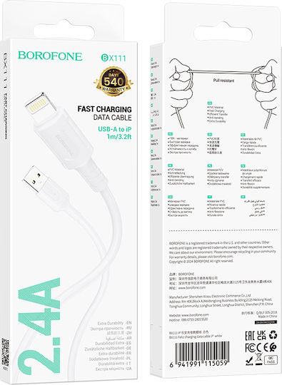 Borofone USB-A zu Lightning Kabel 12W Weiß 1m