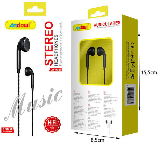 Andowl QY-9025 Earbuds Handsfree Ακουστικά με Βύσμα 3.5mm Μαύρο