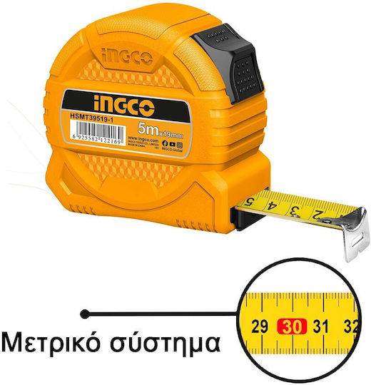 Ingco Tape Measure with Auto-Rewind 19mm x 5m