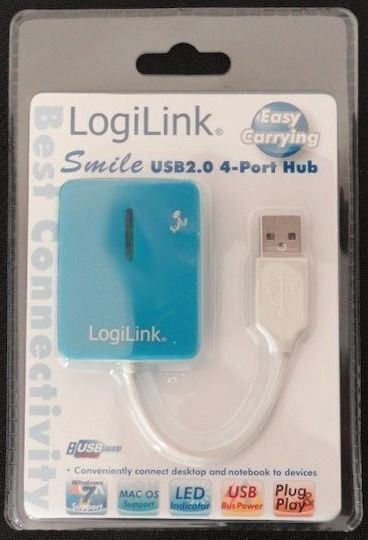 LogiLink USB-Hub 4 Anschlüsse USB 2.0 mit Anschluss an einen Computer USB-A Blau