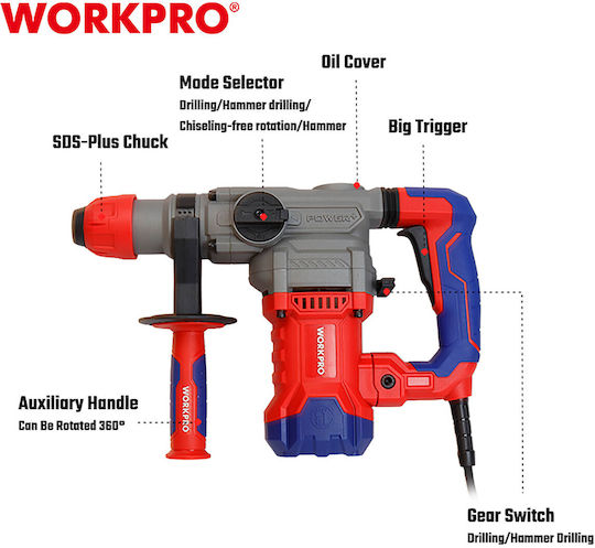 WorkPro Impact Demolition Hammer Electric 1500W with Chuck SDS Plus WP470401CE