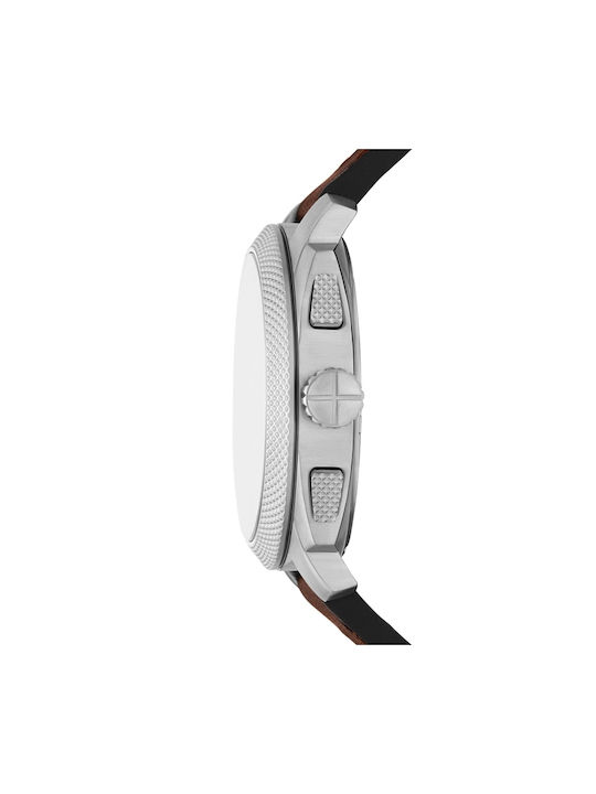 Fossil Ανδρικό Ρολόι 44mm Χρονογράφος Μπαταρίας με Καφέ Δερμάτινο Λουράκι