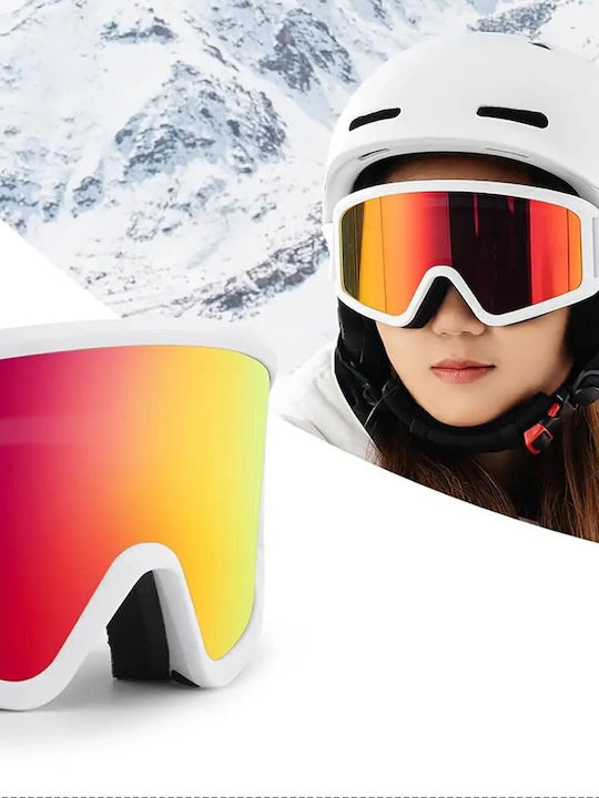 Qunature Ski & Snowboard Goggles Kids White with Lens in Red Color