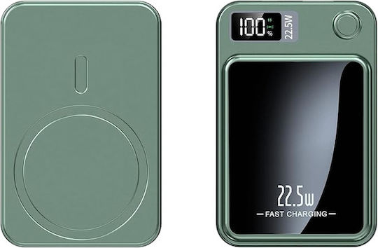 Y211 Външна батерия MagSafe 10000mAh 22.5W с USB-A порт и USB-C порт със Захранване с висока мощност / Бързо зареждане Зелена