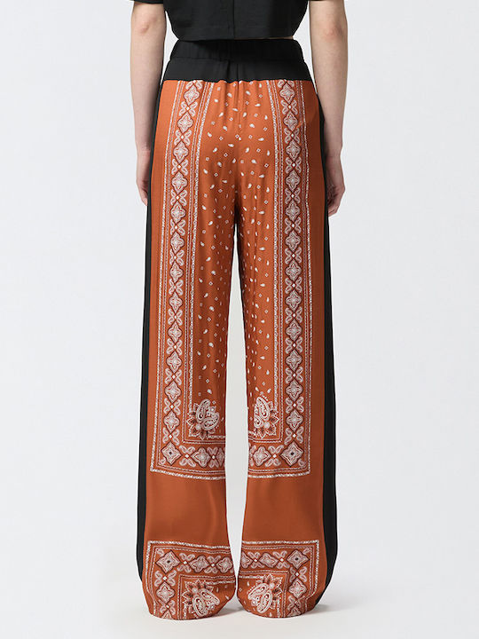 Spirito Damen Hoch tailliert Stoff Hose Schlaghose Braun