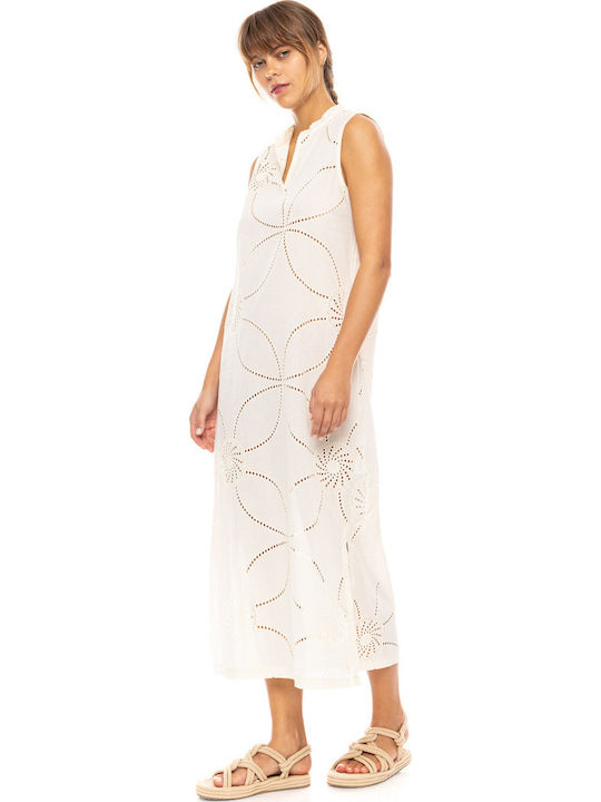 Damen Strandkleid Pink Label Weißes Midikleid Normale Passform Baumwolle
