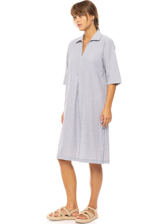 Γυναικείο Beachdress Pink Label Ριγέ Midi Φόρεμα Regular Fit Cotton