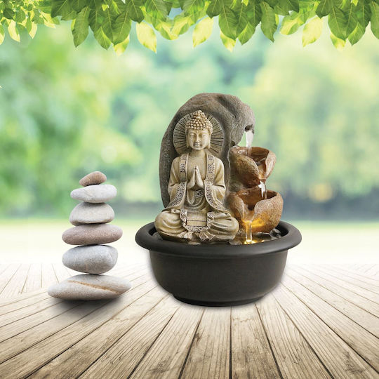 Indoor Decorative Fountain Led Buddha Plastic Black Grey 16x20cm