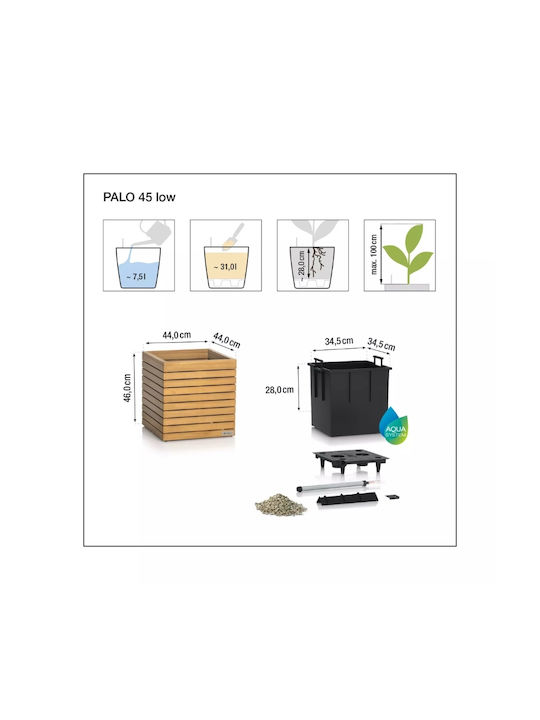Lechuza Palo Natural Wood Low 45 Επιδαπέδια Γλάστρα 44x44x46cm Αυτοποτιζόμενη Δοχείο Φυσικό Ξύλο Ευκαλύπτου