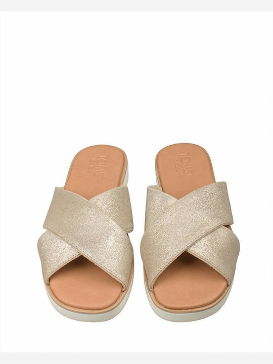Mae Crossover Leather Women's Flat Sandals in Gold Color