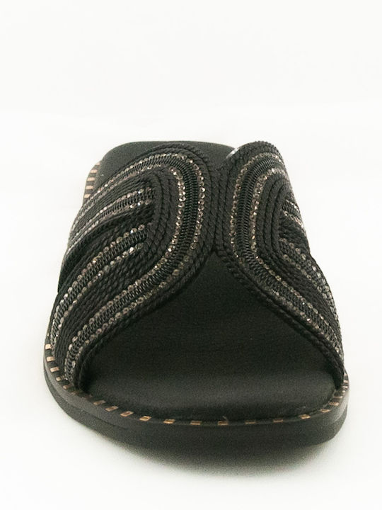 Leather Women's Flat Sandals in Black Color