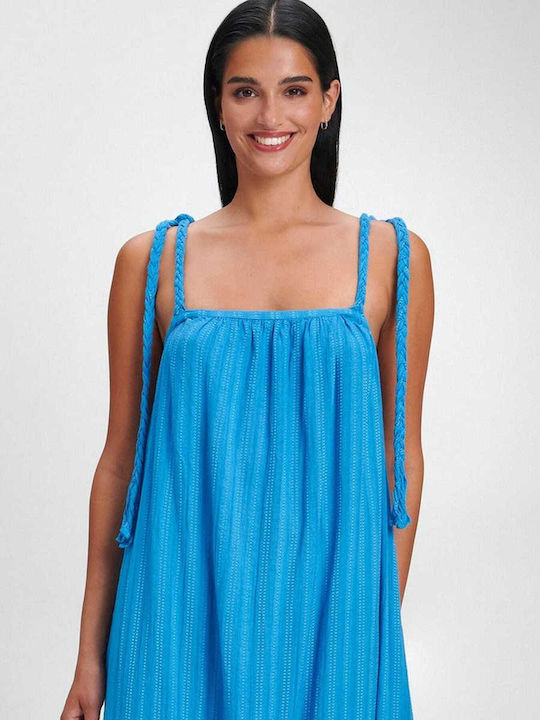 Rochie Maxi de Vară Tricotată Albastră