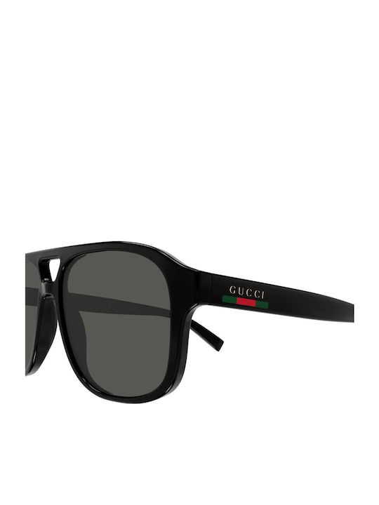 Gucci Men's Sunglasses with Black Horn-Rimmed Frame and Grey Lens GG1856S 001