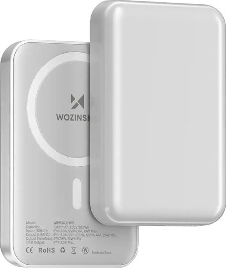 Wozinsky WRW349YWS MagSafe Power Bank 10000mAh 18W with USB-C Power Delivery White