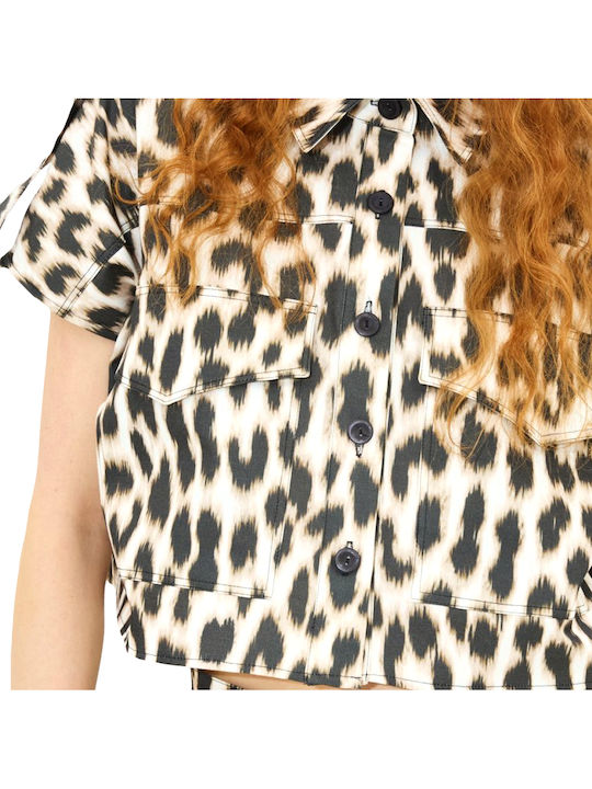 Women's Short Sleeve Shirt Ecru-black-beige