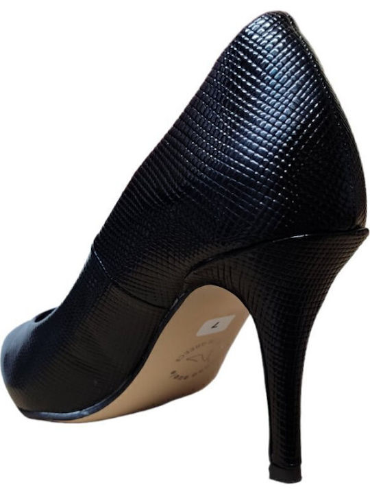 Leder Pumps mit Mittelhohem Absatz Schwarz