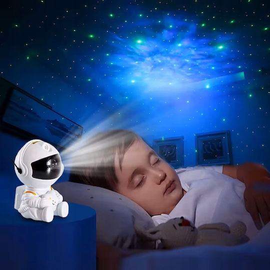 Led Περιστρεφόμενο Παιδικό Φωτιστικό Projector με Προβολή Αστεριών Λευκό 22.8x12x11.3εκ.