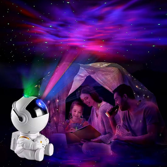 Led Περιστρεφόμενο Παιδικό Φωτιστικό Projector με Προβολή Αστεριών Λευκό 22.8x12x11.3εκ.