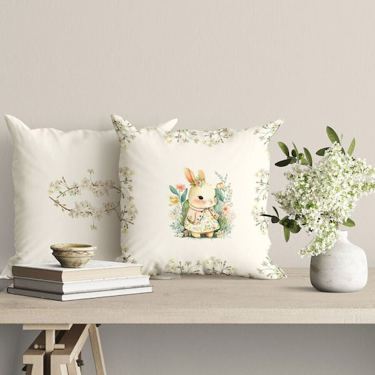 Cotton Decorative Pillow Easter Motifs 45x45cm Yoyo Rabbits Flowers