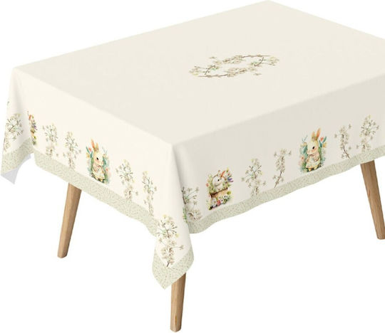 Easter Tablecloth 100% Cotton 140x320cm Club Cotton Yoyo Rabbits Flowers