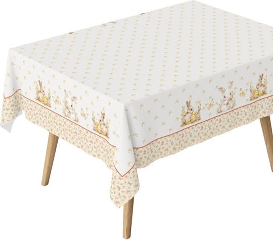 Easter Tablecloth 100% Cotton 140x220cm Club Cotton Ginny Rabbits Butterflies