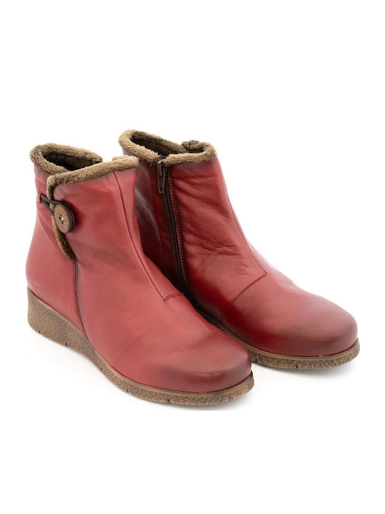 Leather Women's Ankle Boots Platform Burgundy